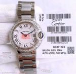 Perfect Replica Cartier Ballon Bleu Stainless Steel Diamond Bezel White Roman Dial 28mm Watch